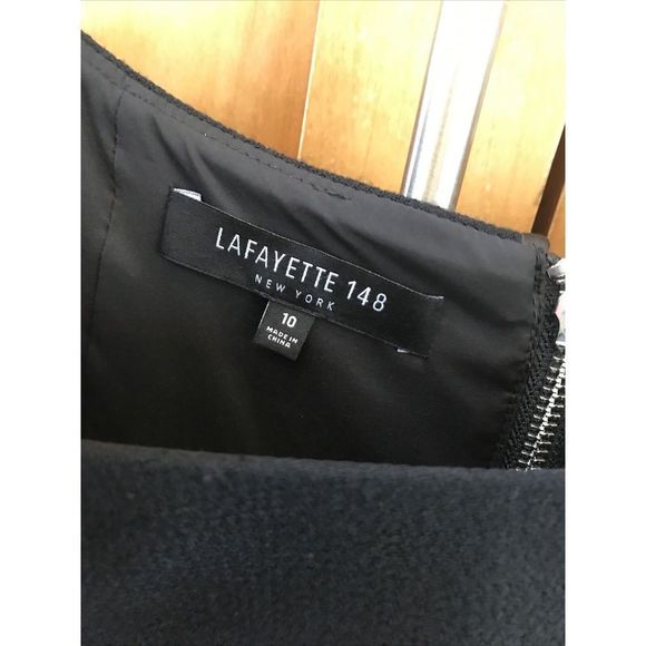 LAFAYETTE 148 New York Women 10 Solid Black Wool Lined Dress Zip Layered Modest - Picture 4 of 10
